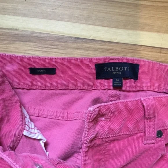 Talbots Pink Corduroy Boot Cut Pants Cotton Curvy Size 6P - Picture 3 of 3